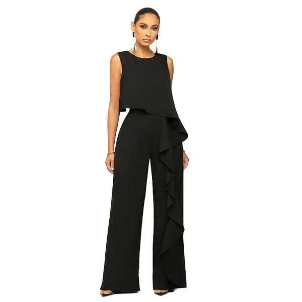 Kvinnors enfärgade raka jumpsuit - Lös O-hals jumpsuit för damer, lämplig för strandkläder XL