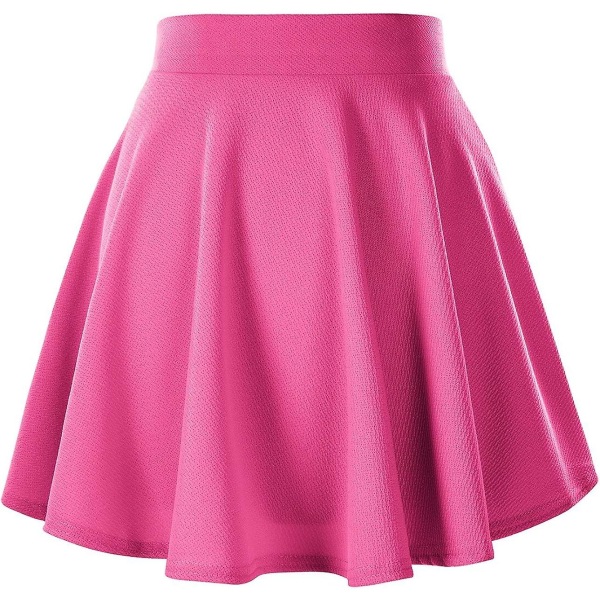 Dame Basic Alsidig Strækbar Udsvinget Casual Mini Skater Nederdel Rose XL