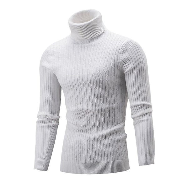 Herre Genser Strikket Høy Hals Slim Ensfarget Enkel Topp For Daglig Bruk Hjemme Skole White 2XL
