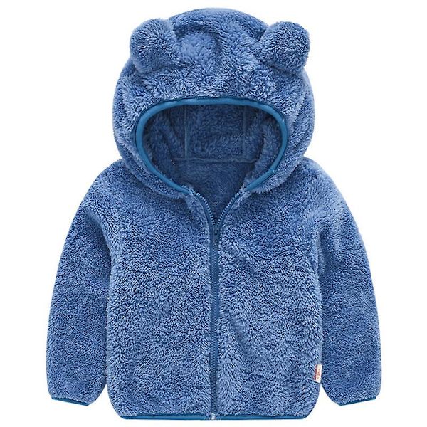 Teddybjörnsjacka med huva för småbarn, fluffig fleece, varm jacka med dragkedja, ytterkläder Blue 3-4 Years