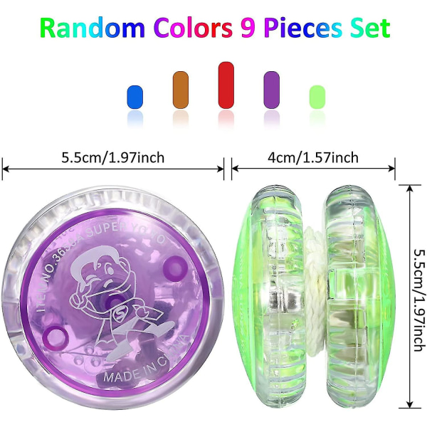 9 stk. LED Lys Yoyo Responsiv Kulelager Yoyo Plast Responsiv