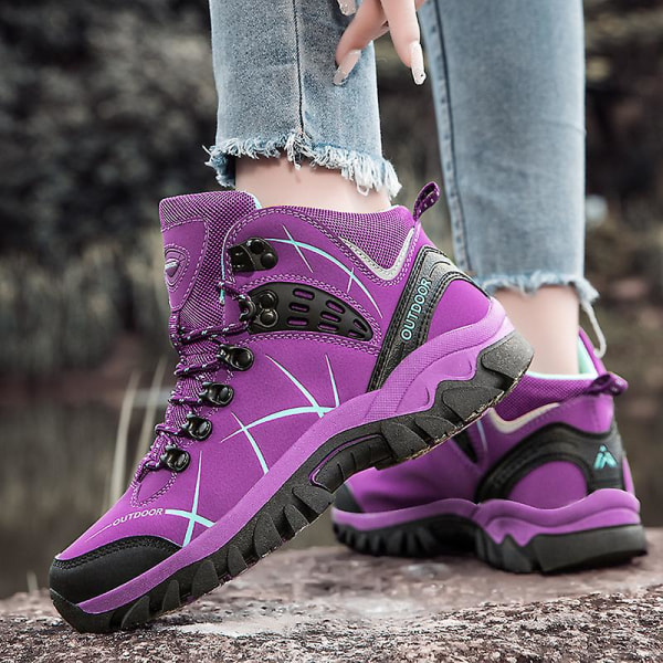 Dam vinterskor för snö Vattentäta skor Halkfria Casual Lätta vandringskängor 2K2026 Lila Purple 41