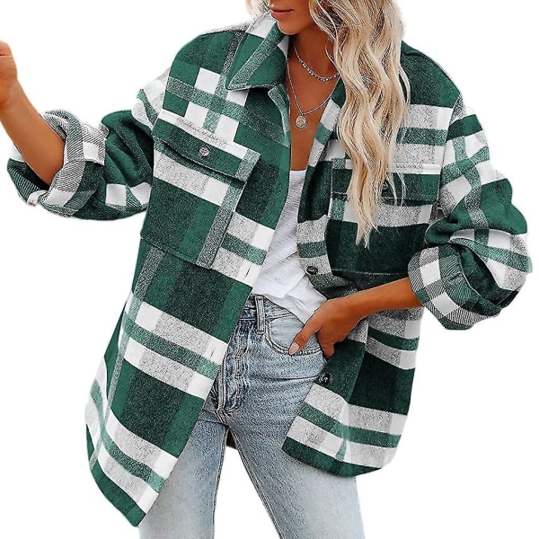 Dame Rutete Ullblanding Langermet Skjortejakke Shackets Green S