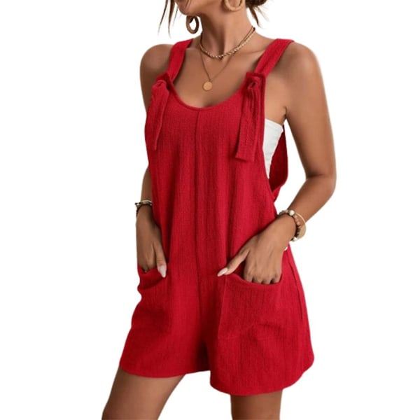 Polyester enfärgade overaller Lättviktig cool stil Rak ben byxor Lös Alla match Jumpsuit Red L