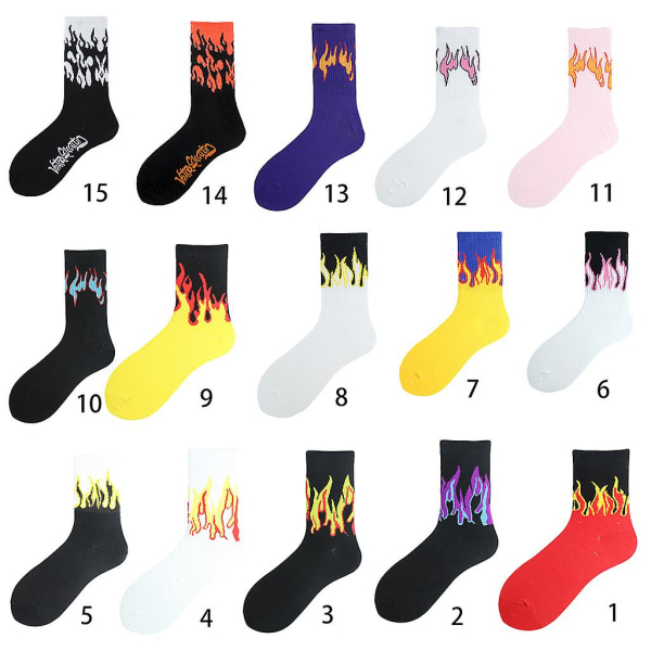 Harajuku Unisex Flamtryckta Strumpor Hip Hop Kontrastfärg Skateboardstrumpor 1