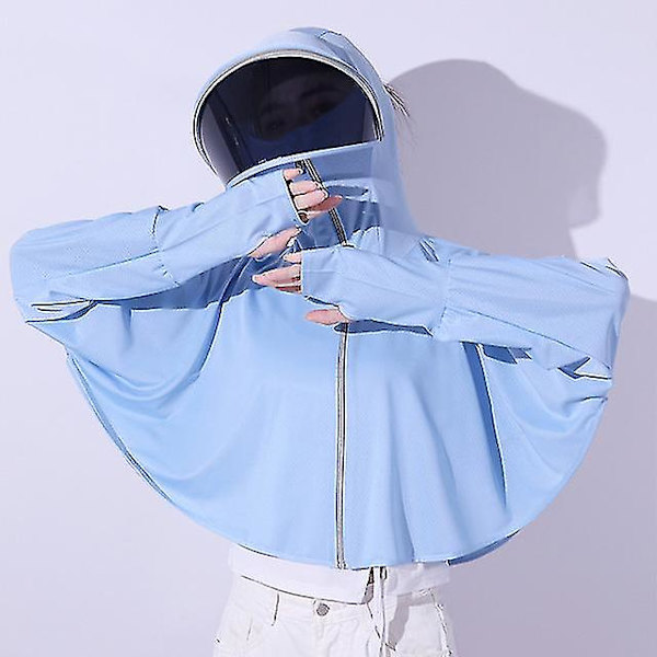 Sommar solskydd kappa solskärm huva skugga topp anti uv is silke sport kylning kläder Blue