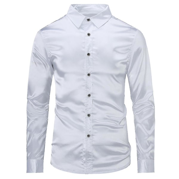 Herr Casual Mode Glänsande Långärmad Slim-fit Formell Skjorta White M