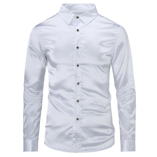 Herr Casual Mode Glänsande Långärmad Slim-fit Formell Skjorta White XS