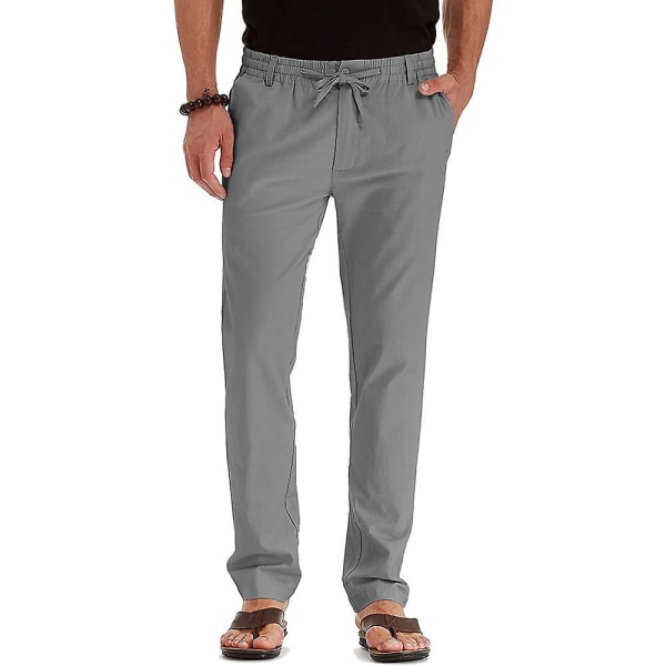 Herre Solid Elastisk Midje Lange Bukser Snøring Rett Ben Casual Bukser Grey 2XL