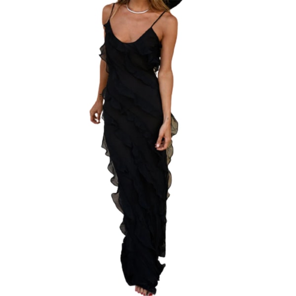 Dame U-krave Tunika Kjole Dame Oversize Sexet Kjole Til Strandbrug Black L