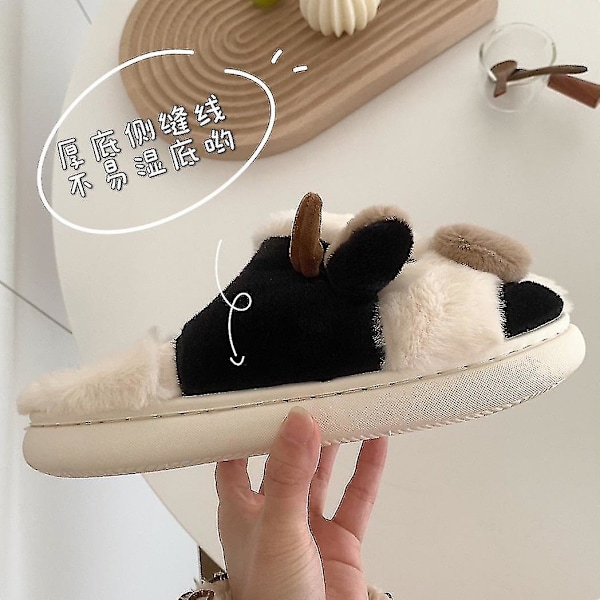 Mjuka Söta Ko Bomullstofflor Student Hem Halkfria Tofflor Varma Par Tecknad Mjölkko Plyschtofflor Style3-khaki-heel 40-41