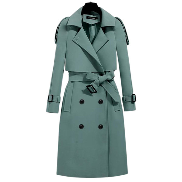 Klassisk trenchcoat til damer, mellemlang, moderigtig og vindtæt frakke til hverdagsbrug om efteråret og foråret Bean Green M