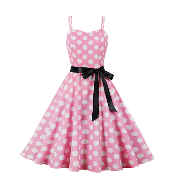 Naisten Tyylikäs Rento Mekko Retro Cocktailmekko Spagettiolkaiminen Kesämekko Lomalle Bottom White Powder Dot XXXL