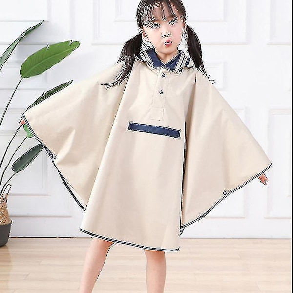 Regnkappa för barn Vattentät Cape Regnkläder med framficka för unisex Beige M