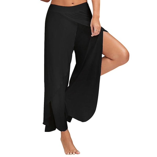 Dame Bukser med Brede Ben Løse Fitness Yoga Split Bukser Mandala Åben Ben Bukser Komfortabel Gypsy Hippie Aladdin Harem Bukser Black 4XL