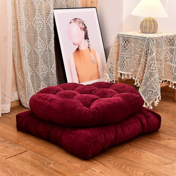 Rund enfärgad golvkudde, tuftad meditationskudde kompatibel med sittande på golvet Tjock sittdyna Meditationskudde kompatibel med yoga L Wine