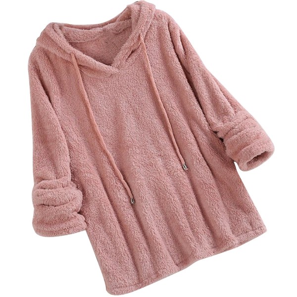 Plus Size Efterår Vinter Dame Langærmet Hætteklædte Plysset Fluffy Hættetrøjer Fleece Pullover Pyjamas Løs Beige 3XL