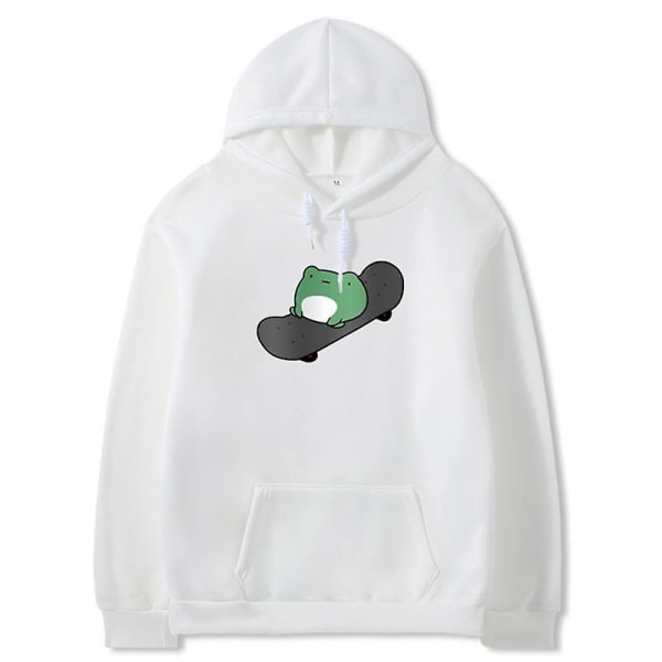 Långärmad Hoodie Loose Streetwear Pullover Casual Loose Sweatshirts Hoodies Vår Sommar Par S Sweatshirt Skateboard Groda white L