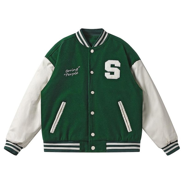 Bomullsbaseballjacka Lös förtjockad Baseball Uniform Letter Casual Student green M