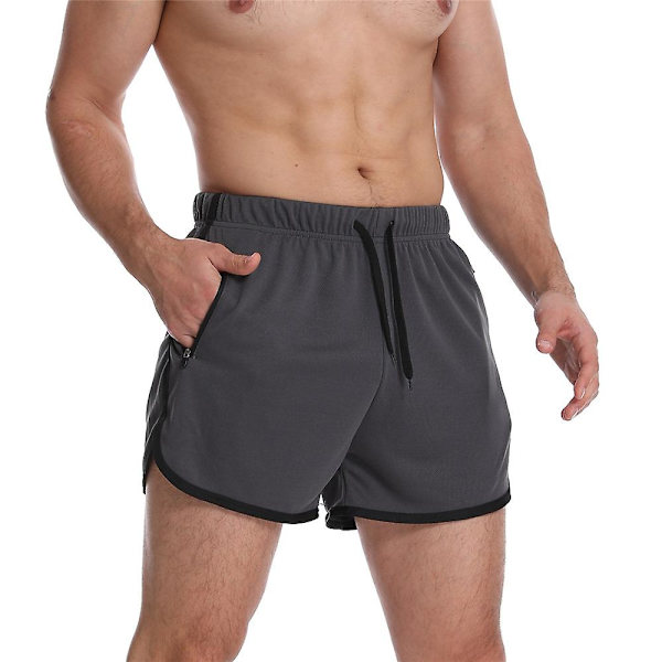 Herre Camouflage/ensfarvede elastiske sweatshorts med snøre, sportsjogging trekvartbukser Dark Grey M