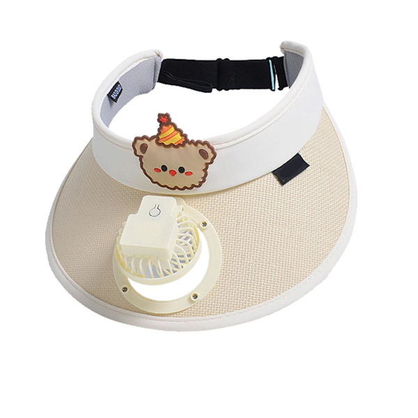 Solhatt med åpen topp og liten vifte for barn, fukttransporterende solhatt for piknik og camping Beige With Fan