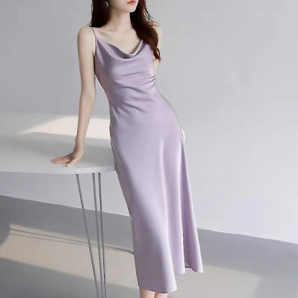 Sexy Slip Maxi Sommerkjoler for Kvinner Hvit Elegant Kveld Bryllupsgjest Lang Festkjole Spaghettistropp Ryggløs Kjole lavender purple L