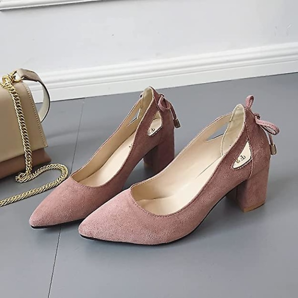 Block Heel Shoes Dam Closed Toe Mocka Courts Heel Wedding Pumps Shoes Pink 39