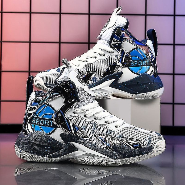 Børne Basketballsko Åndbare Sneakers Drenge Piger Sportssko Yj8768 WhiteBlue 34