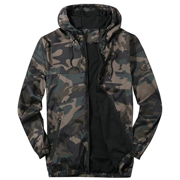 Let Herre Letvægts Casual Hættejakke Langærmet Lynlås Frakke Overtøj Toppe Efterår Camouflage L