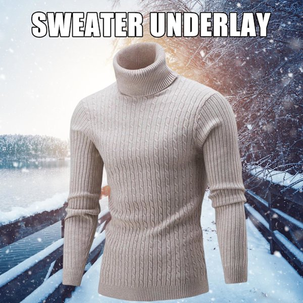 Herrtröja Stickad Tröja Hög Hals Slim Enfärgad Enkel Topp För Daglig Användning Hemma Skola Gray 2XL