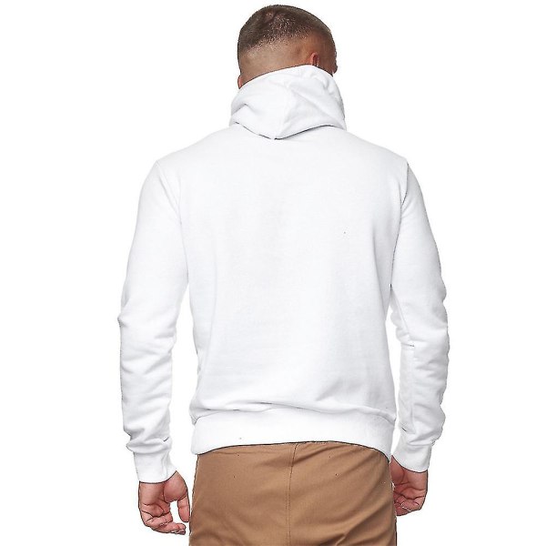 Herr Enfärgad Sport Huvtröja med Mask Långärmad Pullover Hoodie White M