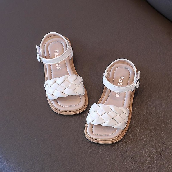 Sandaletter för flickor, sommar, flätade, semester, fyrkantig tå, söta barnsandaler, beige, gula, 21-36, PU-läder, fashionabla barnsliders Yellow 31 insole19CM