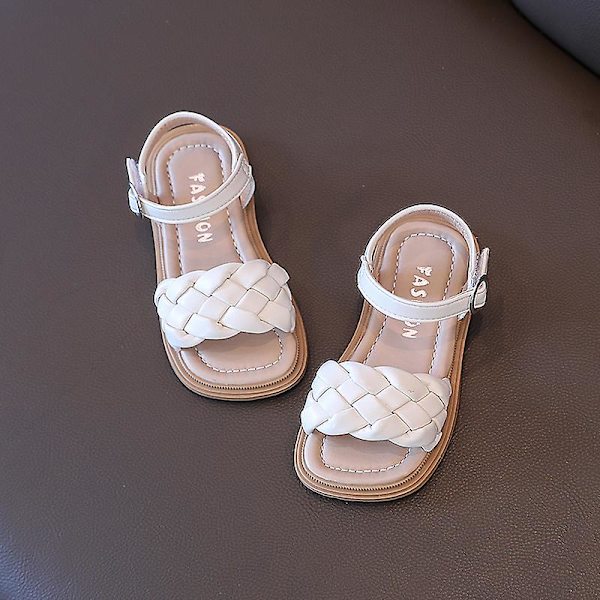 Småbarnsskor Flicka Sommar Flätade Semester Fyrkantig Tå Söta Barnsandaler Beige Gul 21-36 PU Läder Mode Barn Sandaler Yellow 32 insole19.6CM