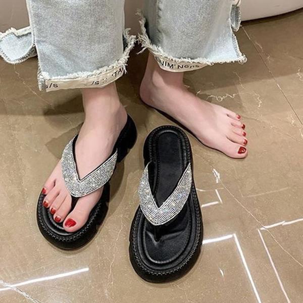 Flip-flops med strass för dam, mellanhög plattform, bling, bekväma flip-flops för strandbröllop sommar Flip Flops White 38-39
