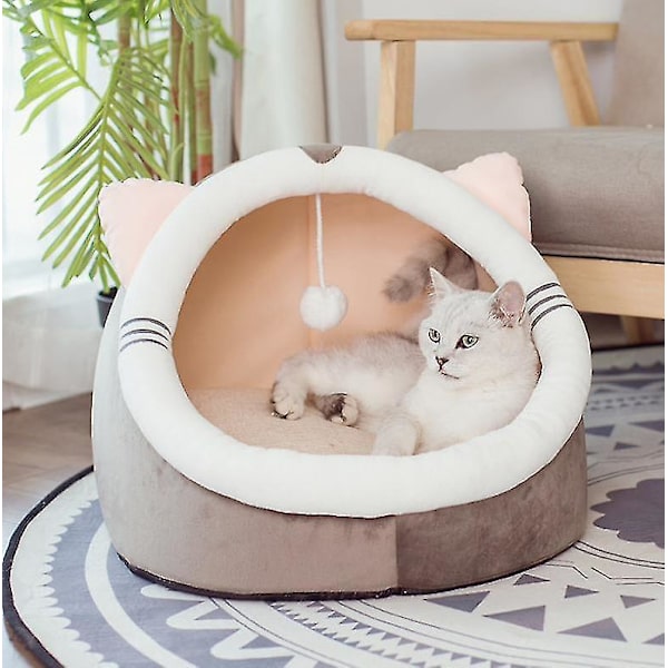 Kattbäddar för Innekatter eller Små Hundar, Maskintvättbara Kattbäddar khaki 36*35*36cm