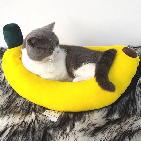 Bananbädd för hundar Mysig mjuk kattmadrass Söt hundbädd lämplig för katter och hundar Yellow