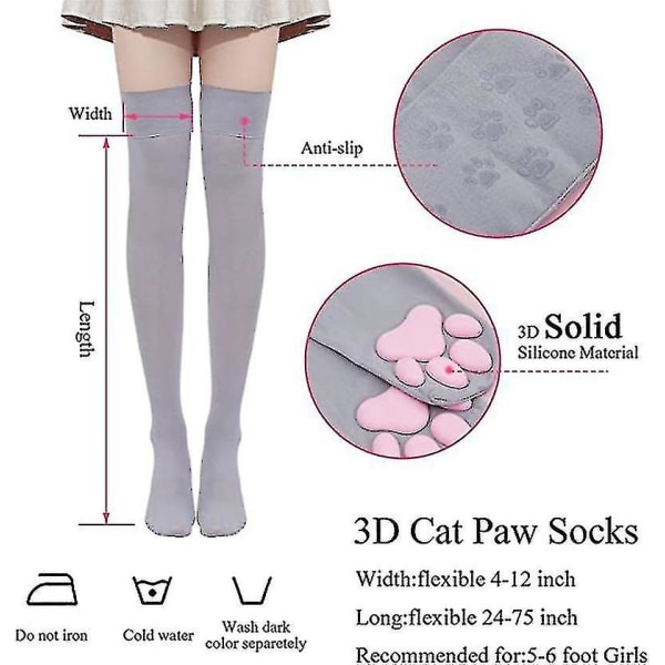 Dame 3D Kattepote Strømper Lårhøje Strømper Søde Kattepote Pude Strømper Grey