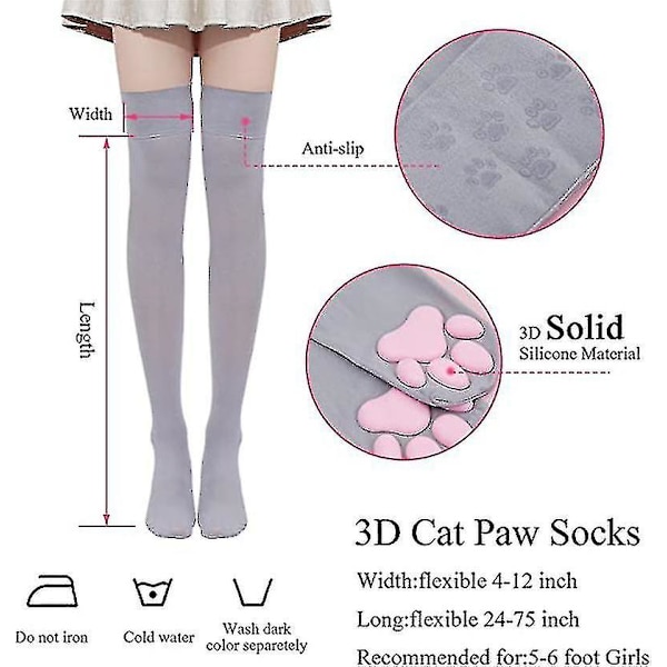 Kvinnors 3D katt tass strumpor lårhöga strumpor söta katt tass pad strumpor Grey