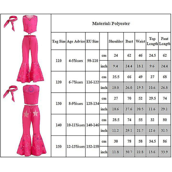 4-13 år flickor Barbie Cosplay festdräkt väst långbyxor med halsduk outfit set presenter-a 10-11 Years
