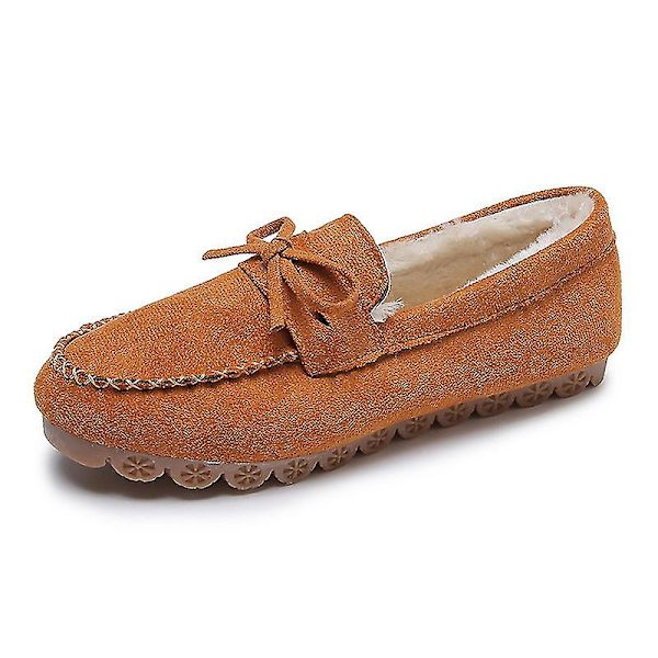 Lågklackade Dam Skor med Cashmere Foder för Att Hålla Värmen Yellow Brown 43
