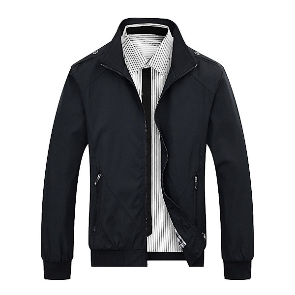 Herre Ensfarvet Løs Casual Jakke Black L