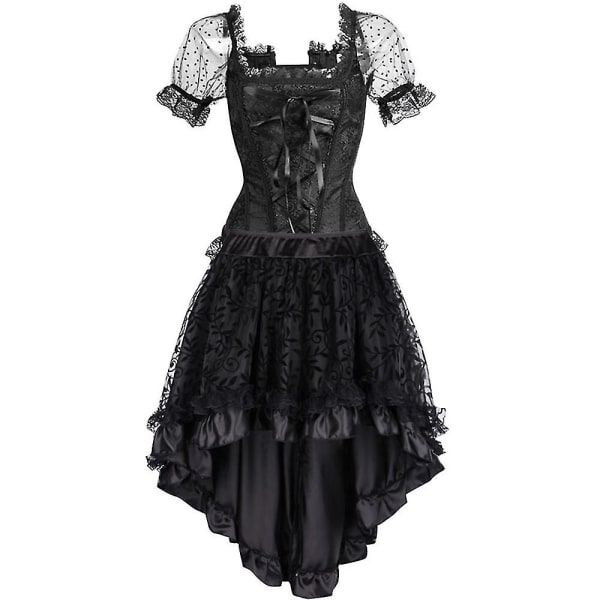 Naisten Steampunk Korsettimekko Vintage Asu Hippie Kesä Klubi-asu Korsettitoppi Hame Setti Full Set 6XL