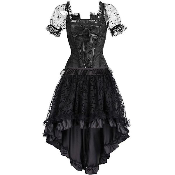 Naisten Steampunk Korsettimekko Vintage Asu Hippie Kesä Klubi-asu Korsettitoppi Hame Setti Full Set M