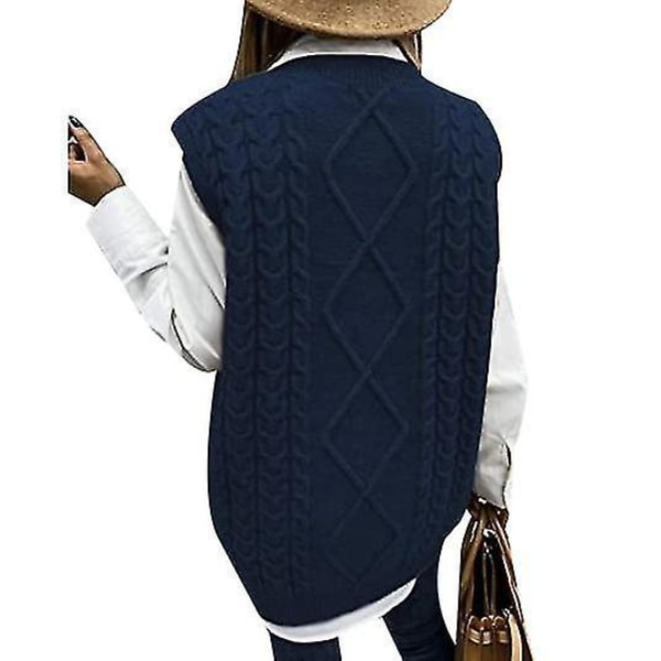 Dame Sweater Vest Dame Oversized V-hals Ærmeløse Sweaters dark bue L