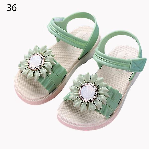 Pigesandaler med åben tå, margueritblomst, sommerstrandsko med PVC-sål, skridsikre Green 36