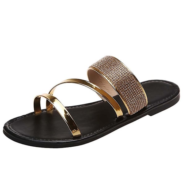 Moteriktige Rhinestone Slippers for Kvinner Lett Pustende Strand Sandaler Glod 41