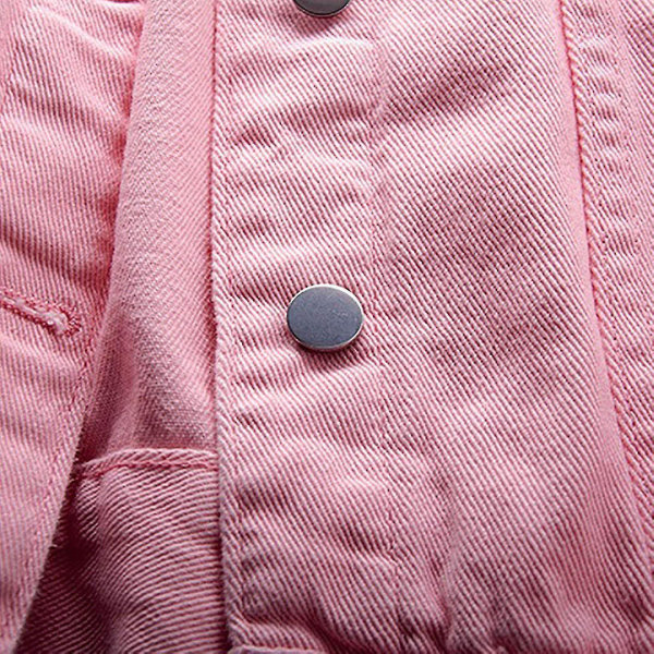 Dam Vår och Höst Jackor Varm Enfärgad Långärmad Jeansjacka Ytterkläder Pink XL