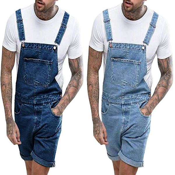 Miesten revityt denim-shortsit, yksiosainen työasu, olkaimelliset housut dark blue M