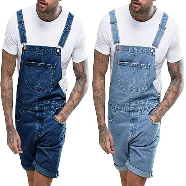 Miesten revityt denim-shortsit, yksiosainen työasu, olkaimelliset housut dark blue XXXL