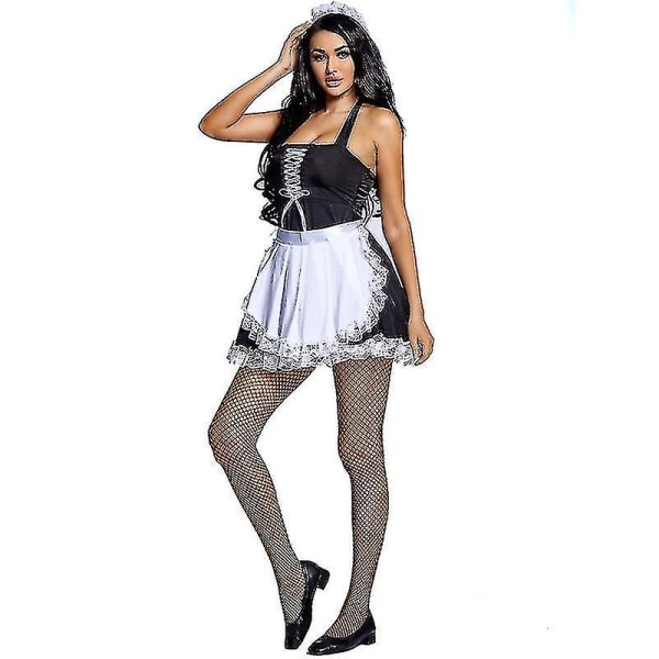 Sexig kvinnlig piga för dig kostym underkläder Halloween fest klubb utklädnad med strumpor S-XXXL Plus Size M